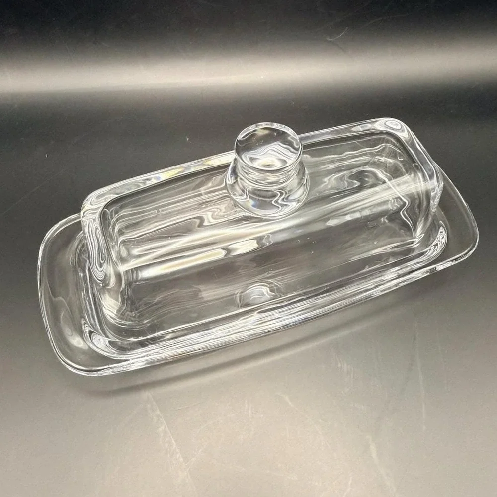Vintage Clear Glass Butter Dish w Lid Rectangular‎ Covered Butter Keeper